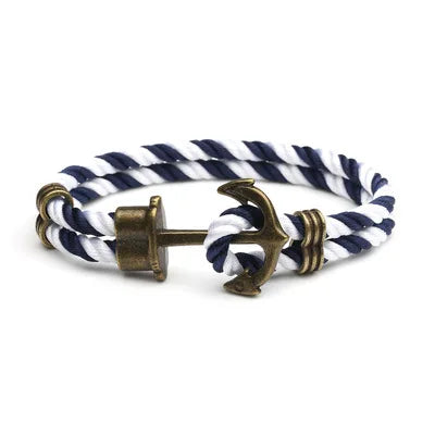 Retro Metal Anchor Bracelet Handmade Woven Double Strand Nautical Surfer Waterproof Rope Couple Jewelry Navy Style - Madeinsea©