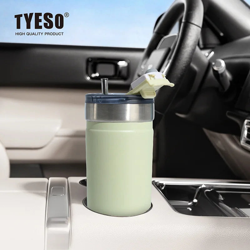 Tyeso Stainless Steel Tumbler with Straw Insulated Coffee Cup Leak-Proof Travel Mug Hot &Cold Thermos Bottle for Car Office Gym