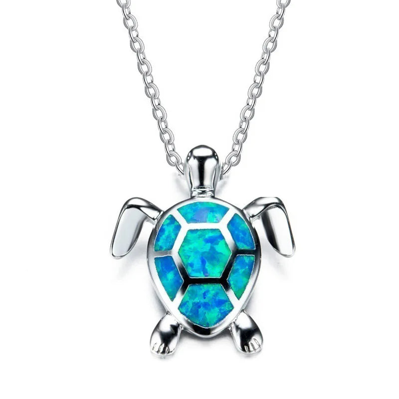 Steel Fun Jewelry Sea Turtle Animal Pendant Female Blue Crystal Wedding Jewelry Charms Necklace For Women Neck Chain Accessories