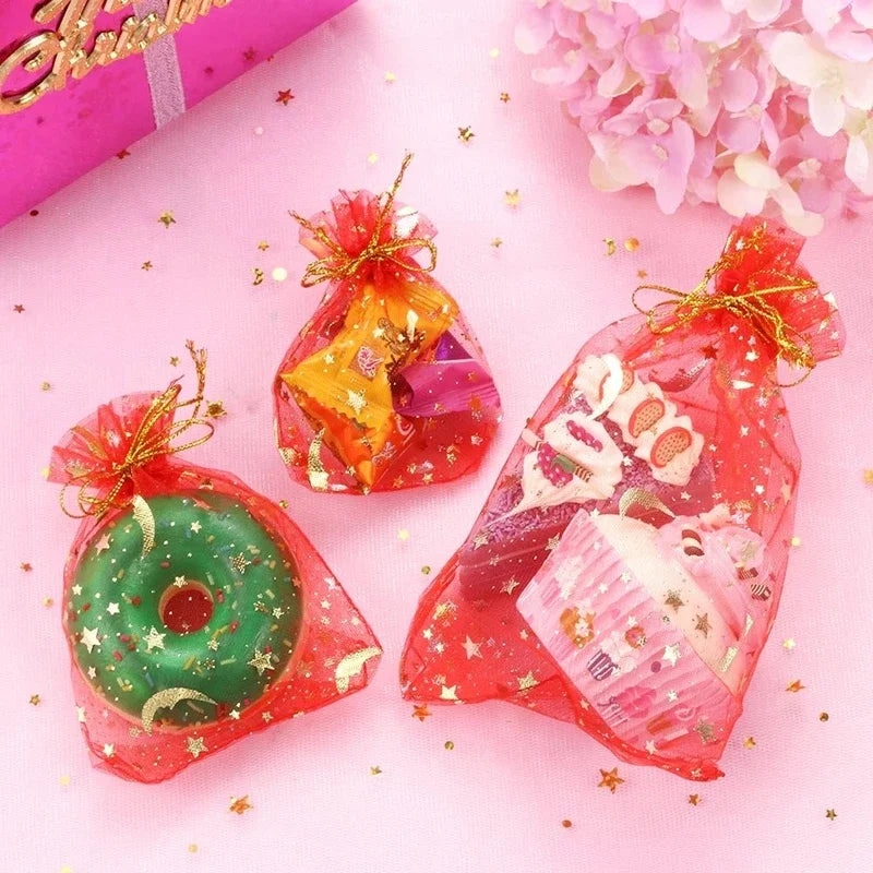 50 Stück Organzabeutel mit Mond- und Sternmotiv, Kordelzug, Schmuck-Geschenkbeutel, Beutel, goldene Sterne, Organza-Geschenkbeutel für Weihnachten und Hochzeiten