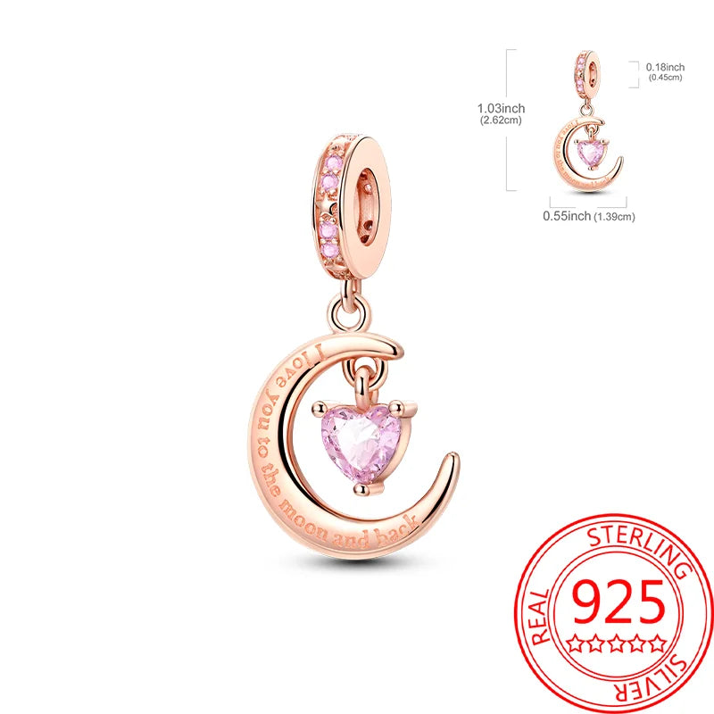 925 Sterling Silver Real Rose Gold Pink Octopus Summer Turtle Heart Dangle Charm Fit Original Bracelet Necklaces Bracelet Girl