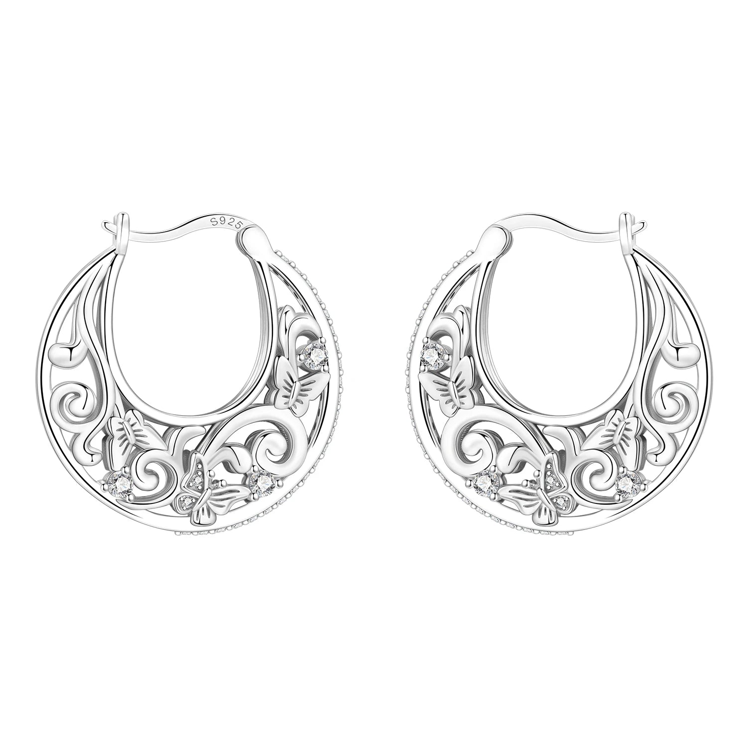 PANPOKI S925 Sterling Silver Sparkling Butterfly Insects Earrings Hoop Earrings For Women Jewelry Original Party Trendy Gifts