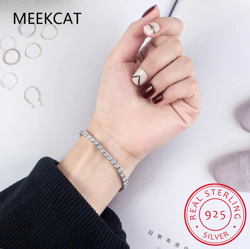 4mm Solid 925 Sterling Silver Moissanite Tennis Bracelets for Women Men GRA Diamond Bracelet for Engagement Jewelry Gift