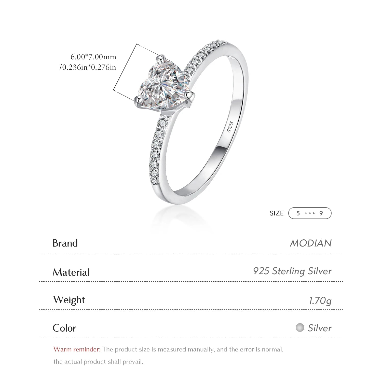 MODIAN Romantic Heart Rings 925 Sterling Silver Dazzling Clear CZ Finger Rings For Women Wedding Engagement Statement Jewelry