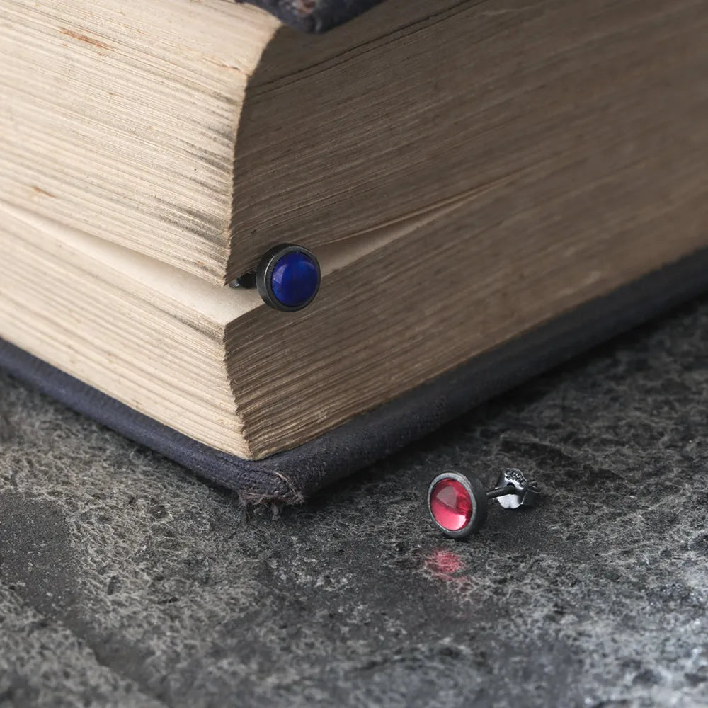 MKENDN New 100% 925 Sterling Silver Earrings Men Women Vintage Round Stud Earrings Lapis Lazuli Stone Personality Jewelry