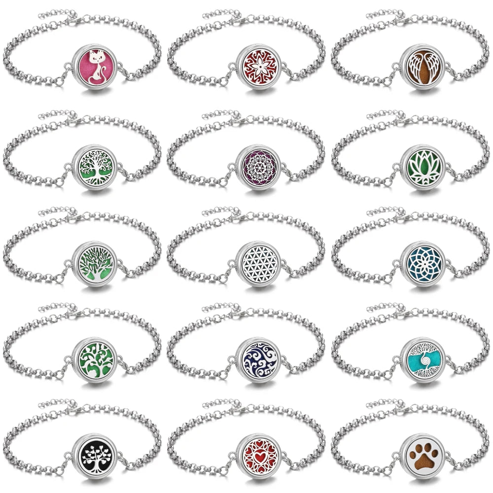 10PCS/lot Wholesale Aromatherapy Diffuser Bracelet DIY Metal Leather Aroma Perfume Essential Oil Diffuser Bracelet for Women Men