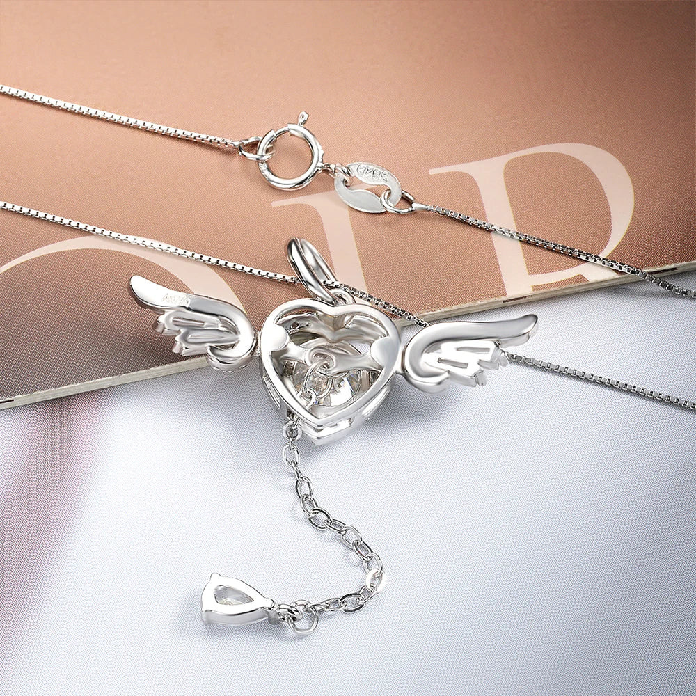 Serenity 1ct D Color Moissanite Necklace for Women Gift 100% 925 Sterling Silver Sparkling Diamond Angel Move Pendant Neck Chain - Madeinsea©