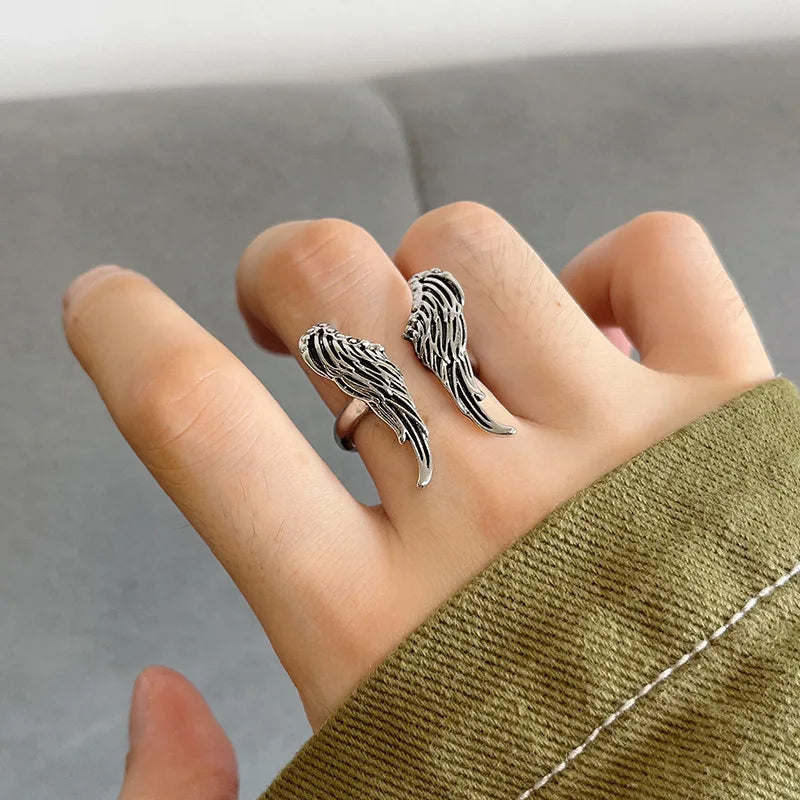 Retro Big Angel Wings Ring For Men Women Silver Color Punk Gothic Open Ring Handmade Designer Jewelry Unisex Accessories Gift