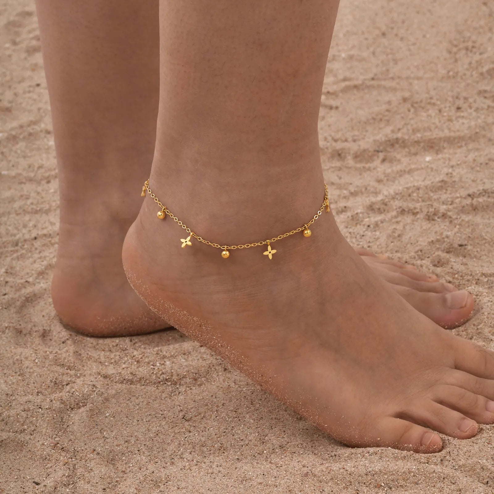 Vnox Gold Color Charm Female Chain Anklet Stainless Steel Cross Crown Star Pendant Barefoot Bracelet Women Beach Jewelry Summer