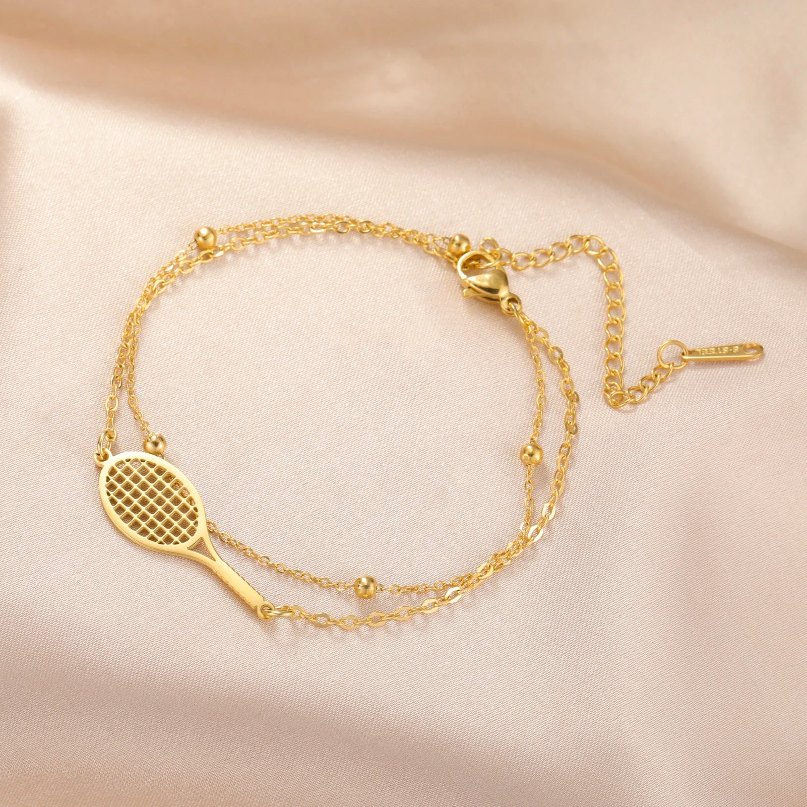 HIPEE Tennis Racket Pendant Bracelet For Women Men Stainless Steel Sport Cuff Charms Bracelets Girls Summer Jewelry Gifts