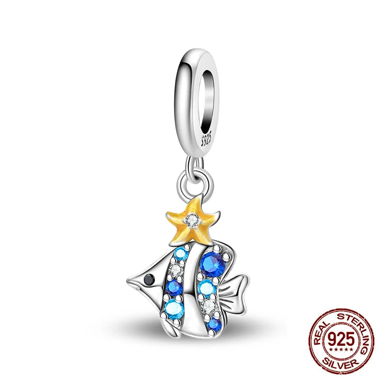 Summer New 925 Sterling Silver Zircon Crab Octopus Jellyfish Turtle Shell Charms Beads Fit Original Bracelets DIY Jewelry Gifts