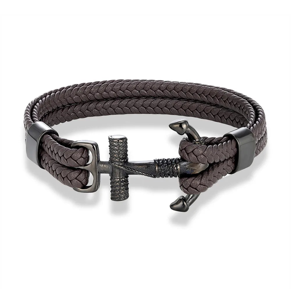 MKENDN Navy Style Men Vintage Anchor Bracelet Handmade Woven Multilayer Leather Bracelets Women Cuff Wrap Rope Wristband Gift