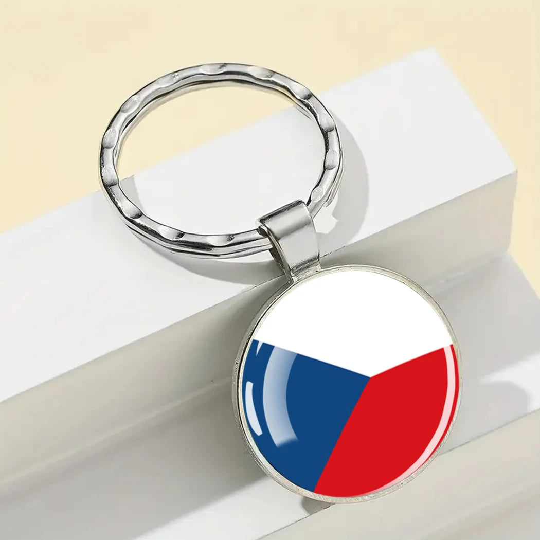 Europe National Flag Keychain Albania Spain Italy France UK Flag Glass Metal Key Chain Bag Pendant Gift for Patriot