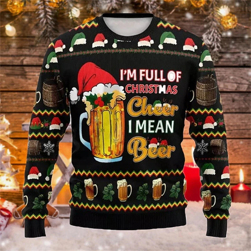 New Christmas Beer Season 3D Printed Men's Ugly Christmas Sweater Winter Unisex Casual Holiday Party Women Pullover Wholesale