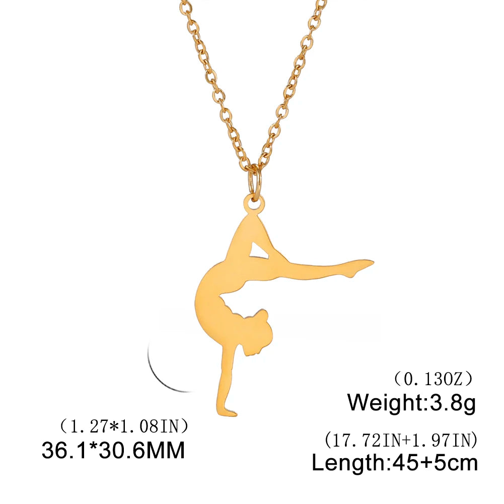 Dreamtimes Gymnastics Necklace Stainless Steel Sports Dance Artistic Gymnastics Skating Athlete Jewelry Pendant Women's Gift