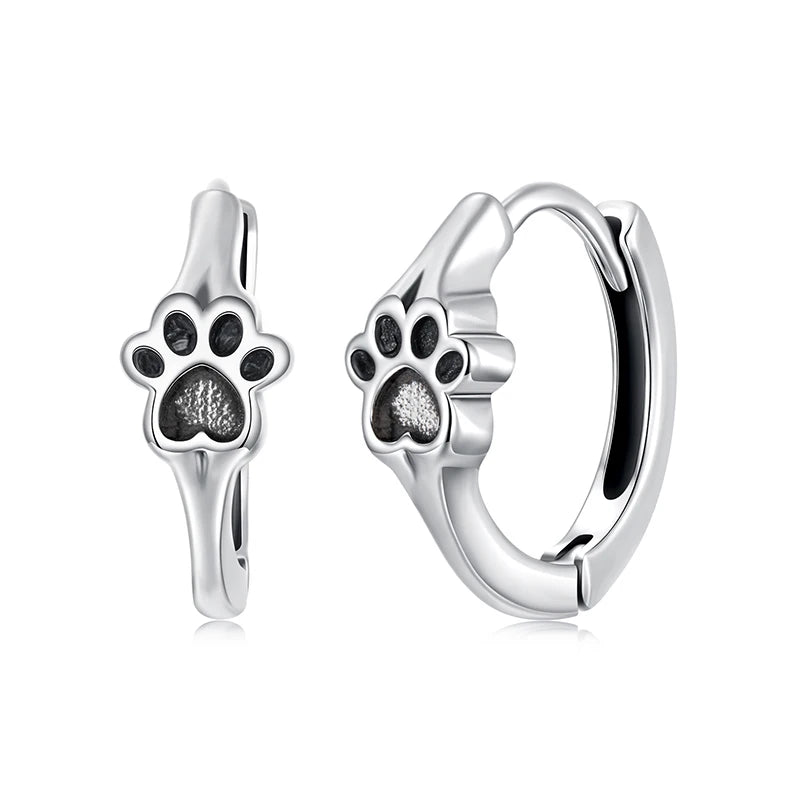 BAMOER Solid 925 Sterling Silver Pet Paw Hoop Earrings for Women Teens Pawprint Huggie Earrings Hoop SCE1885