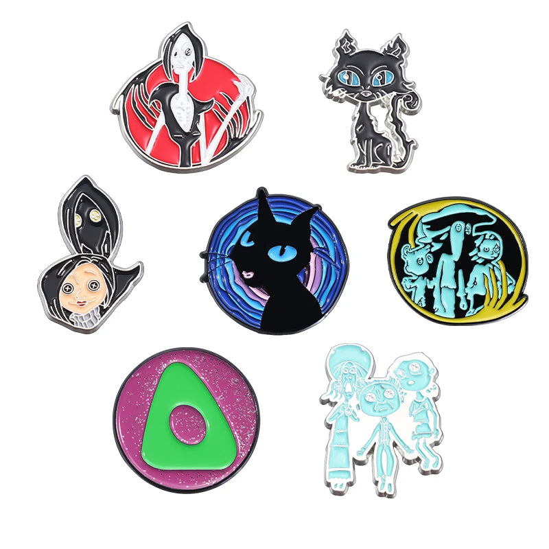 Horror Animated Films Coraline Doll Enamel Pins Cartoon Character Role Brooch Lapel Badge Punk Halloween Jewelry Gift for Friend