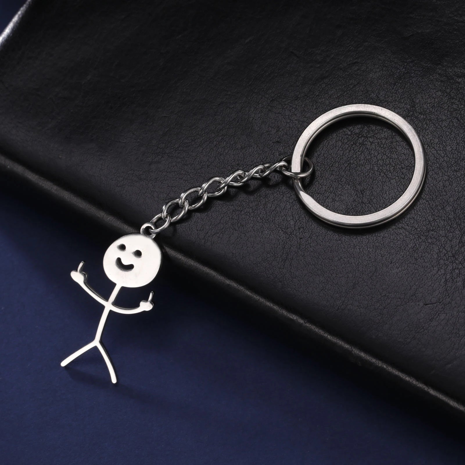 Dreamtimes Funny Doodle Key Chain Graffiti Stainless Steel Middle Finger Stickman Men Pendant Key Rings Jewelry Couples Hip-hop