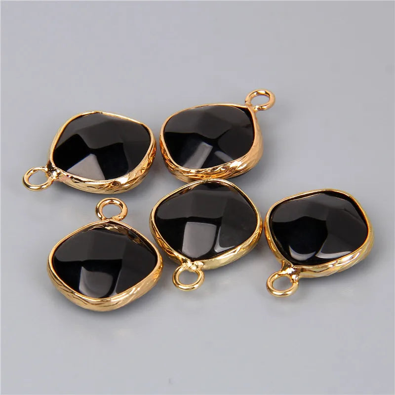 14MM Natural Stone Connector Pendant Agat Quartzs Rhombus Shape Faceted Charms  For Jewelry Making Necklace Bracelet Accessories
