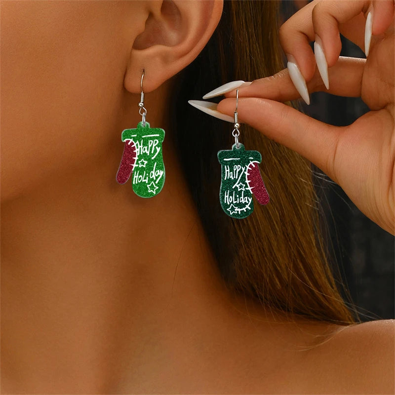 Christmas Gingerbread Man Santa Claus Asymmetrical Dangle Earring for Women Cute Xmas Hat Dog Kitten Acrylic Earrings Jewelry