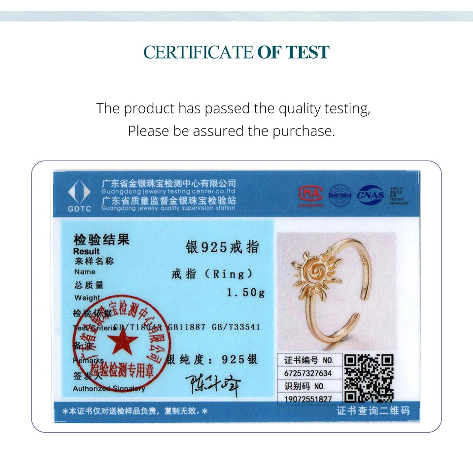 BISAER 925 Sterling Silver Sun Open Ring Stackable Eternity Band Plated Gold for Women Party Fine Jewelry EFR709-E