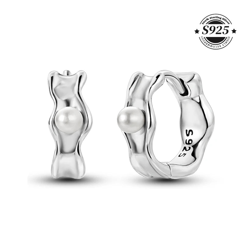 Simple Original 100% 925 Sterling Silver Sparkling Zircon Butterfly Liquid Metal Double Hoop Earrings For Women Wedding Jewelry