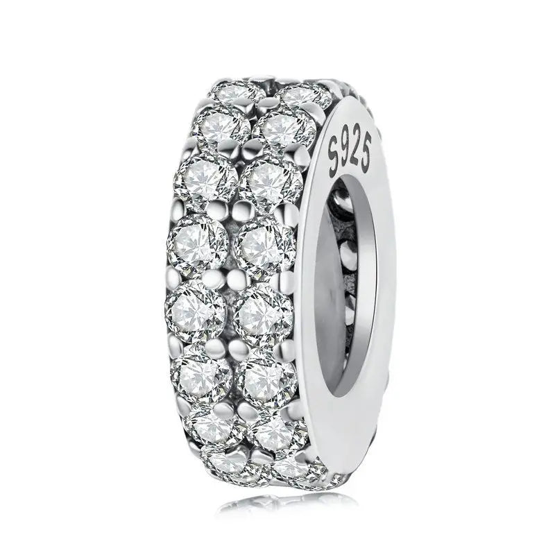 WOSTU 925 Sterling Silver Sunflower Silicone Spacer Beads Zircon Clip Charms Turtle Safty Chains Fit Original Bracelet Necklace