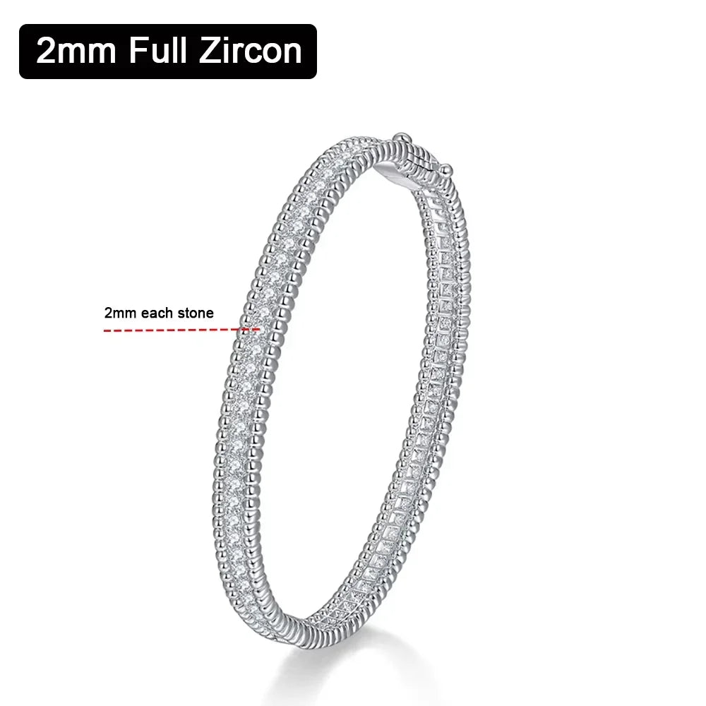 Serenity 2mm D Moissanite Hoop Bangle For Women Man Gift S925 Sterling Silver Bracelet Hand Circles Joker Fold Wear Fine Jewelry