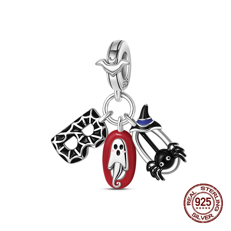 New 925 Sterling Silver Luminous Halloween Skull Witch Pumpkin Candy Charms Beads Fit 3mm Original Bracelets Party Jewelry