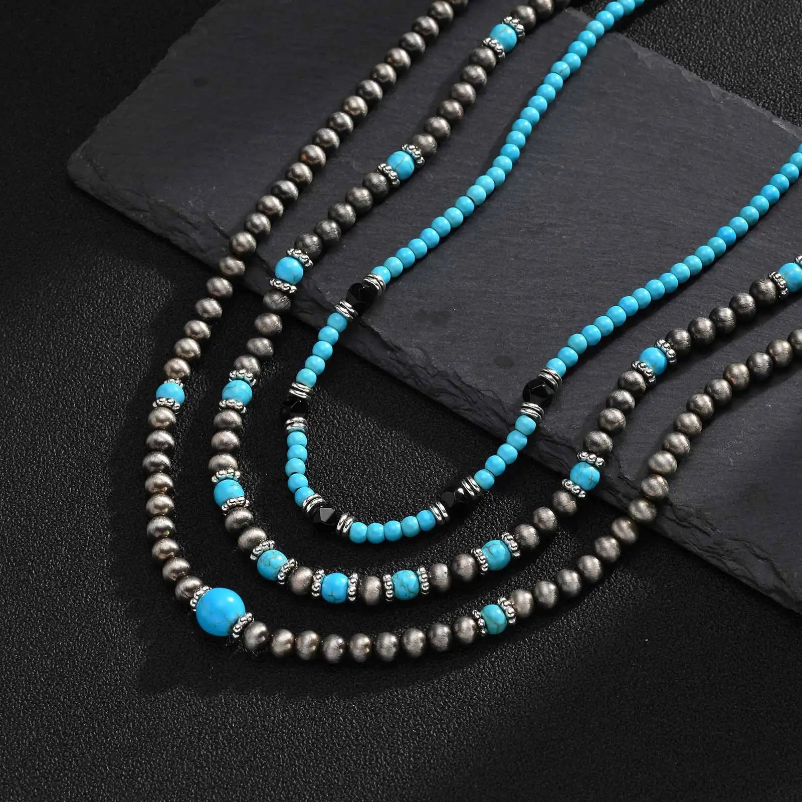 Synthetic Turquoise Necklaces for Men Boys,Natural Stone Mini Beads Necklaces,Summer Beach Bohemian Male Jewelry Gift
