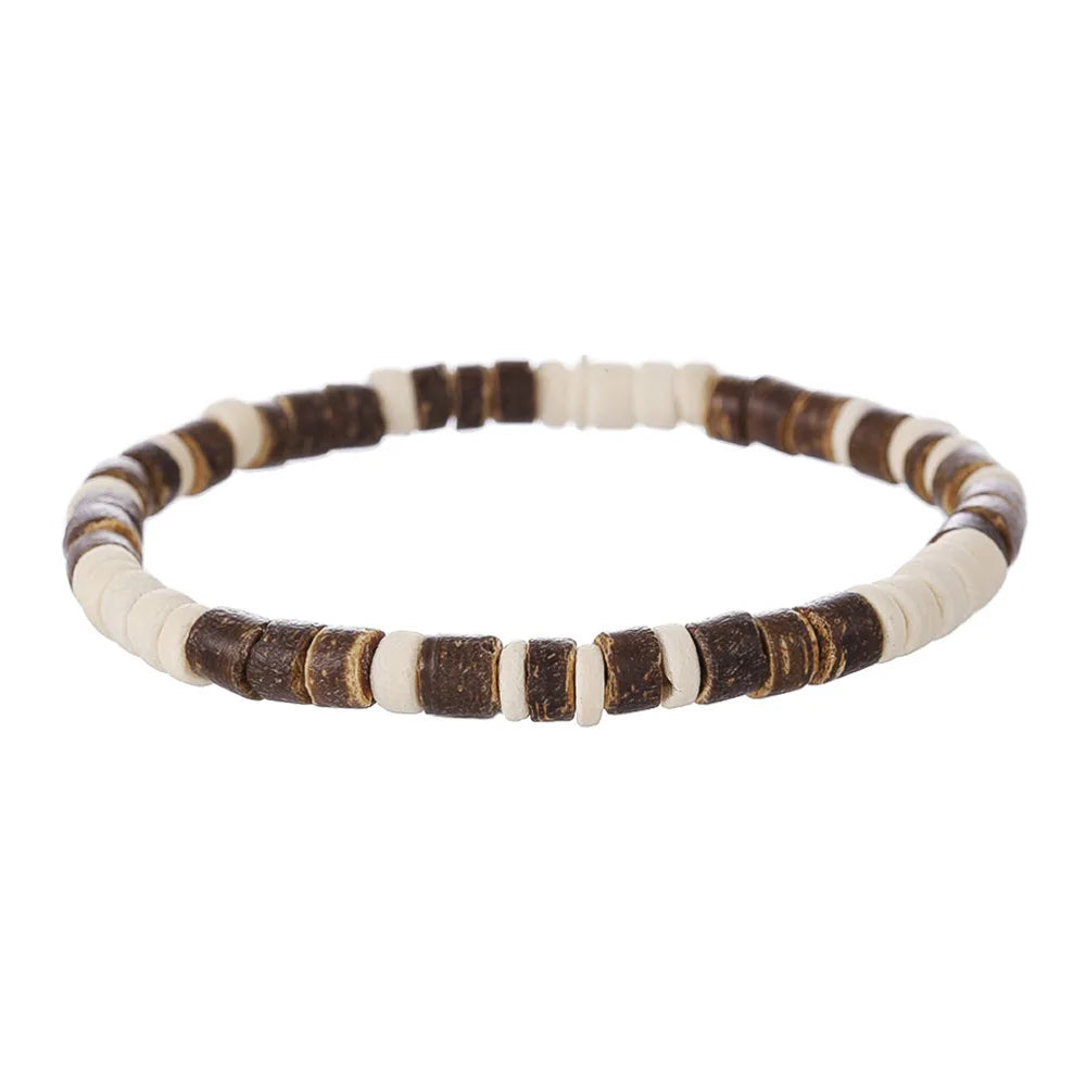 Coconut Turquoise Stone Wood Beads Bracelet Stackable Elastic Bracelet For Men and Women Retro Boho Vacation Jewelry Gifts
