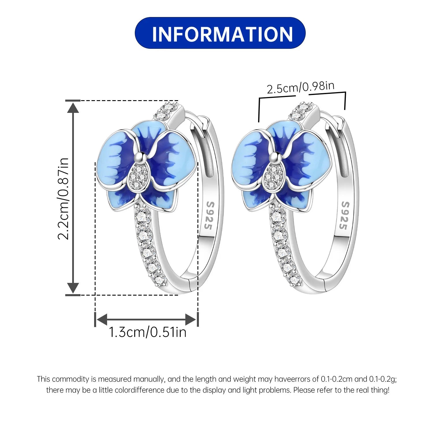 PANPOKI S925 Sterling Silver Blue Flower Earrings Versatile Hoop Earrings For Women Jewelry Original Party Gifts