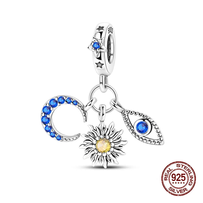 100% 925 Sterling Silver Stars Moon Sun Zircon Eye Cross Charms Beads Fit Original Bracelets DIY Jewelry For Women Protect Gifts