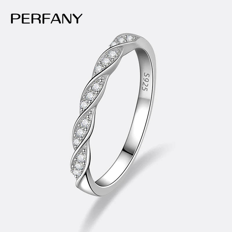 PERFANY All Moissanite Ring for Women S925 Pure Silver Ripple Design Laboratory Diamond Elegant Wedding Jewelry - Madeinsea©
