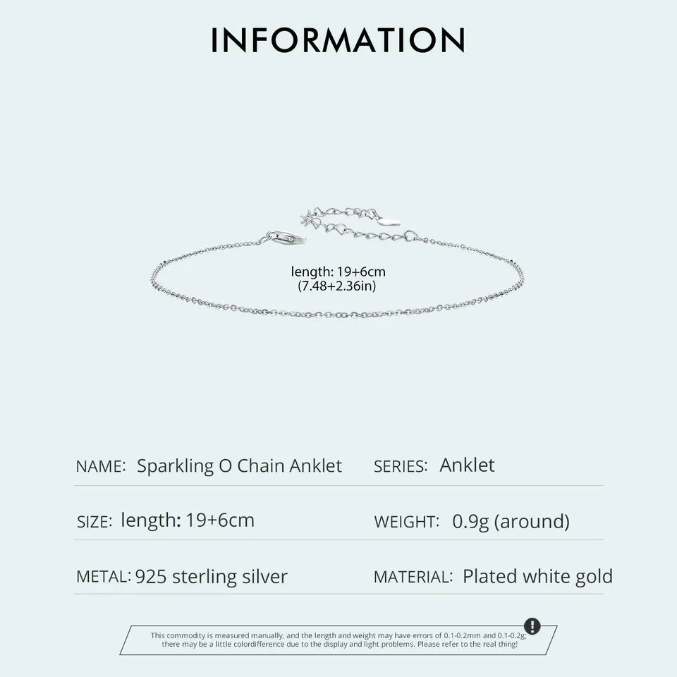 BISAER 925 Sterling Silber Vierblättriges Kleeblatt Fußkettchen Schlichte glänzende Zirkonia Fußkettchen Vergoldet Weißgold Für Frauen Urlaub Edler Schmuck