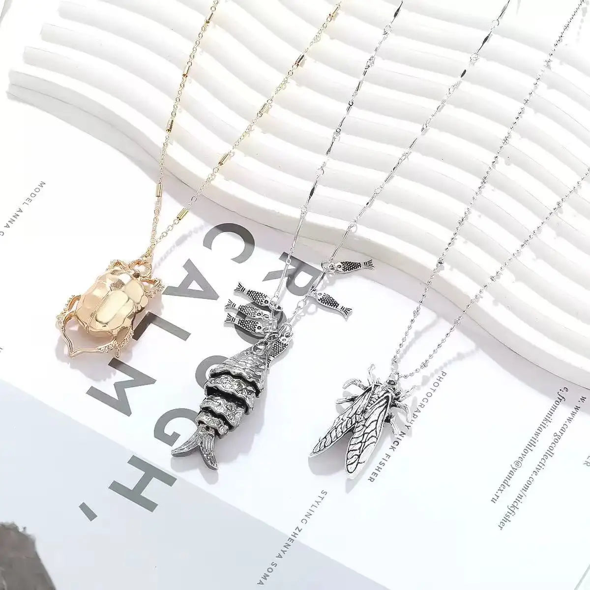 ZZAA Personalized Trendy Insect Beetle Knows Fish Pendant Multi Layer Necklace