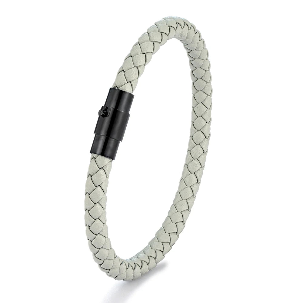 Bracelet MKENDN en cuir tressé 6 mm, style simple, pour homme et femme, fermoir en acier inoxydable, bijou unisexe, cadeau pour couple, design classique