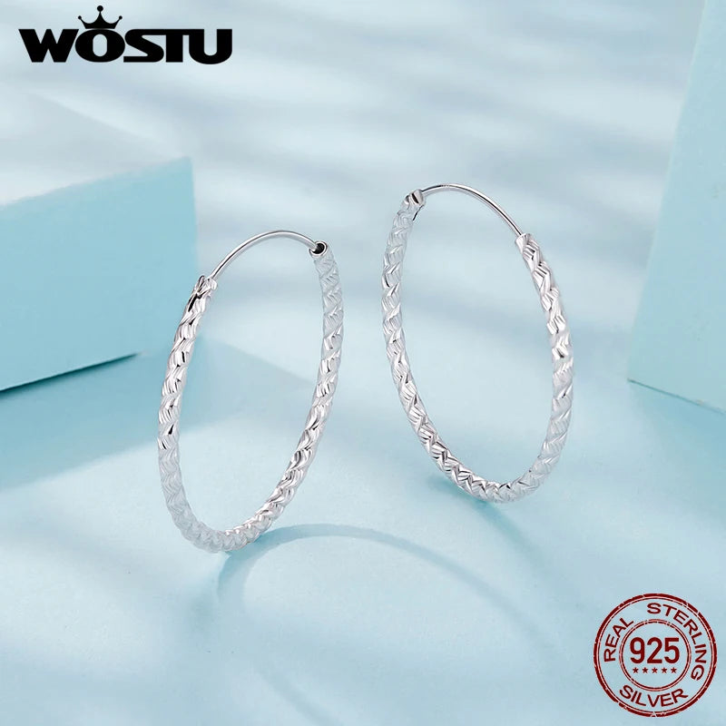WOSTU 925 Sterling Silver Simple Luxury Hoop Earrings For Women, S925 Stacking Hoops Textured Women Statement Jewelry Gift