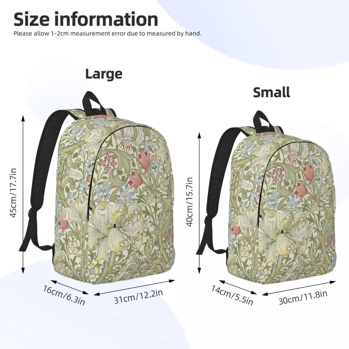William Morris Art Canvas Backpacks for Women College School Students Bookbag Fits 15 Inch Laptop Floral Textile Pattern Bags