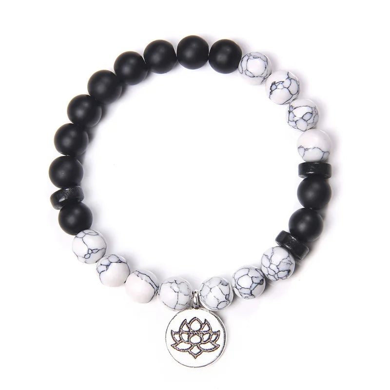 MKENDN 7-Chakra-Armbänder, buddhistisches Lotus-Amulett-Armband, Herren-Armband mit natürlichen Reiki-Steinen und Amethysten, Damen-Yoga-Schmuck