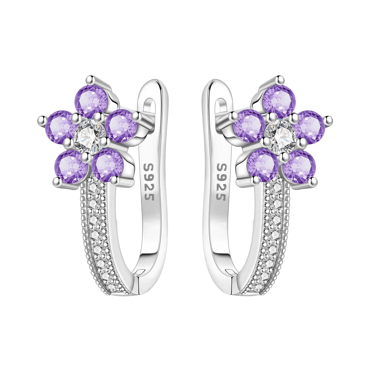 PANPOKI S925 Sterling Silver Blooming Purple Iris Flower Earrings Versatile Hoop Earrings For Women Jewelry Original Party Gift