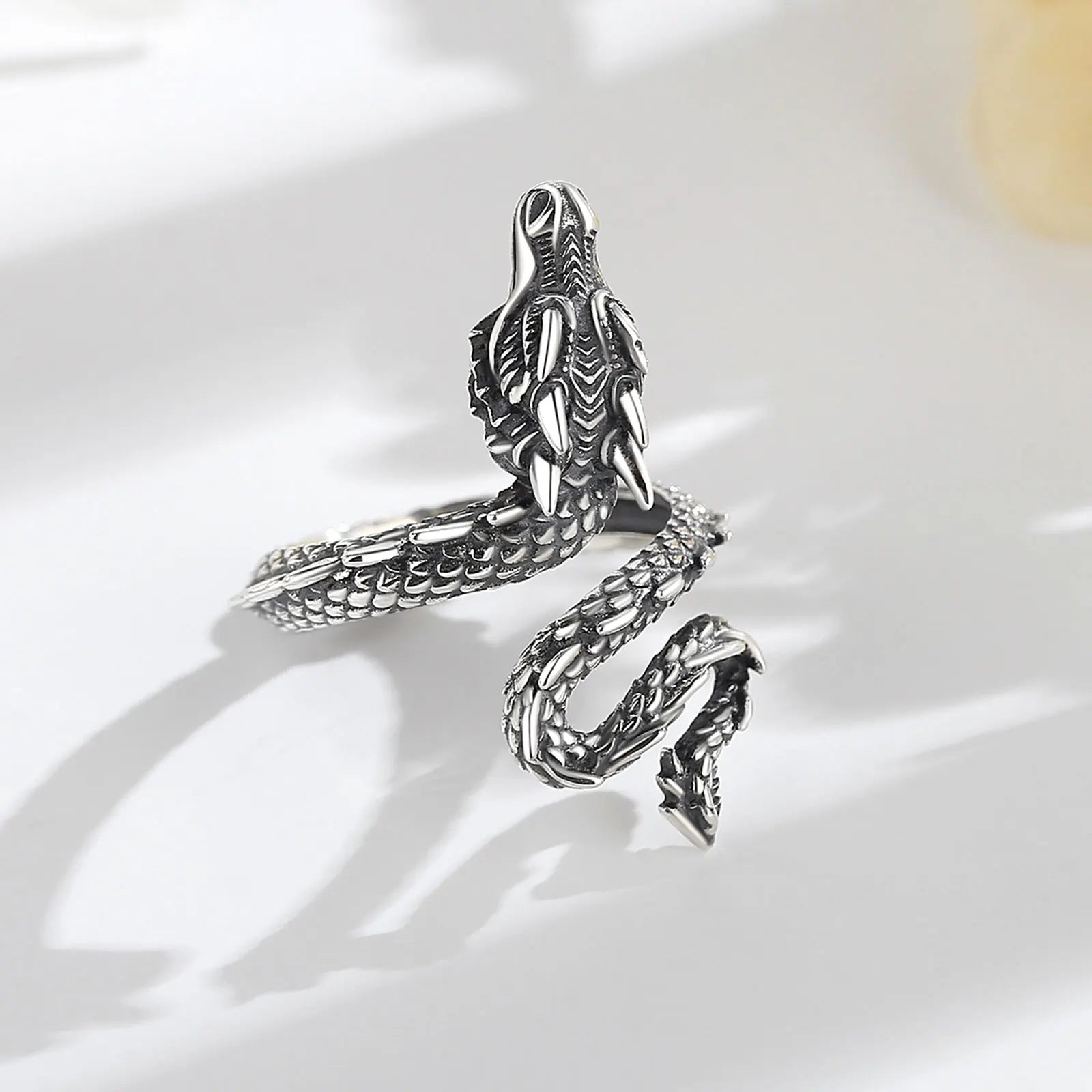 Eudora 925 sterling silver Dragon Adjustable Ring for Men & Women Vintage Gothic Snake Dragon Ring Jewelry Party Gift