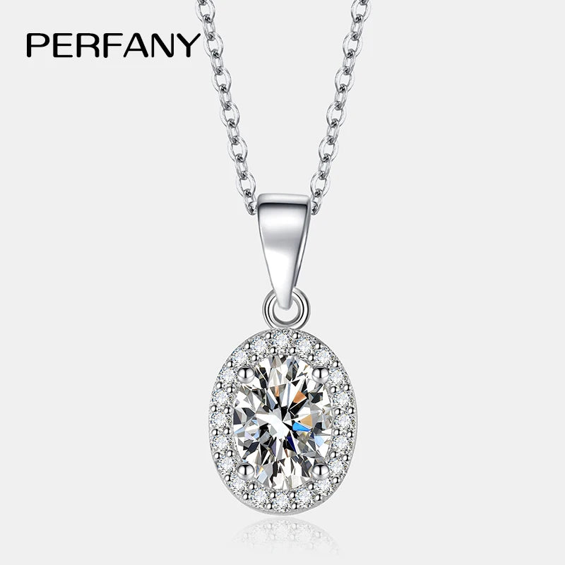 PERFANY 1CT Oval Cut Moissanite Necklace for Women S925 Pure Silver Laboratory Diamond Pendant Fashion Wedding Jewelry