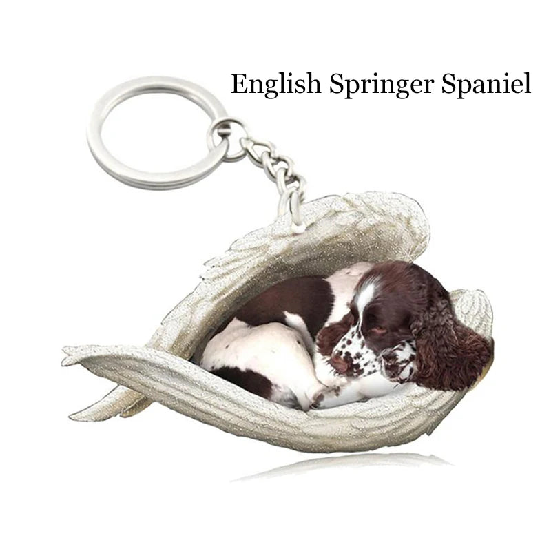 100 Style Cut Dog Sleeping Angel Pendant Bag Keychain Car Keychain Keyring Animal Pet Jewelry Boyfriend Girls Gift Accessories