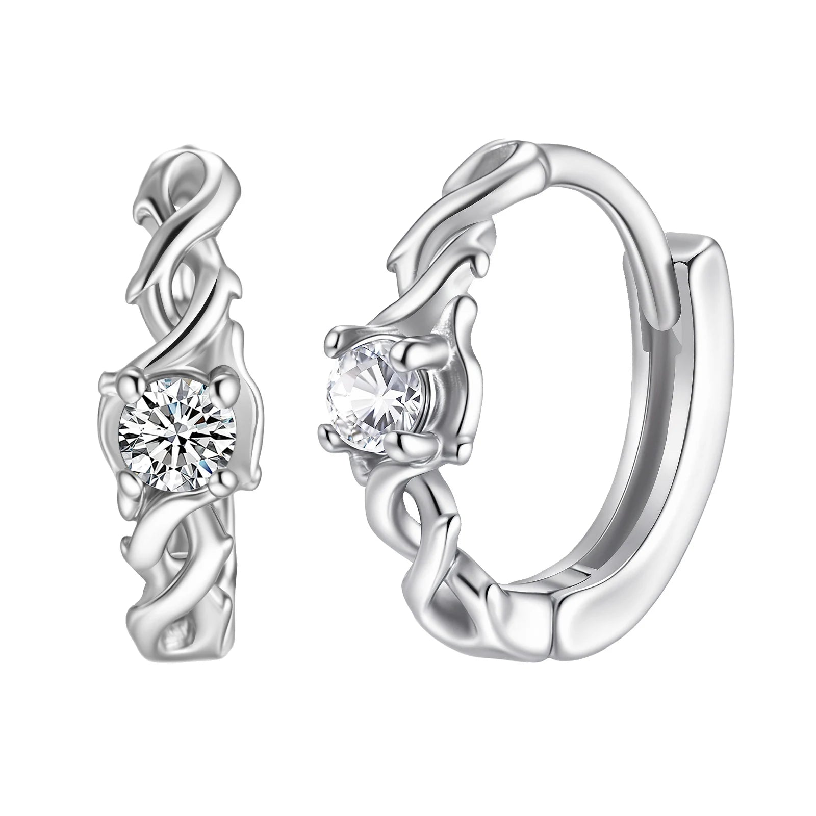 Vnox Thorn Shaped Hoop Earrings with Cubic Zirconia Stone,Men Women Stainless Steel Huggies Earrings,Small Luxury Ear Jewelry