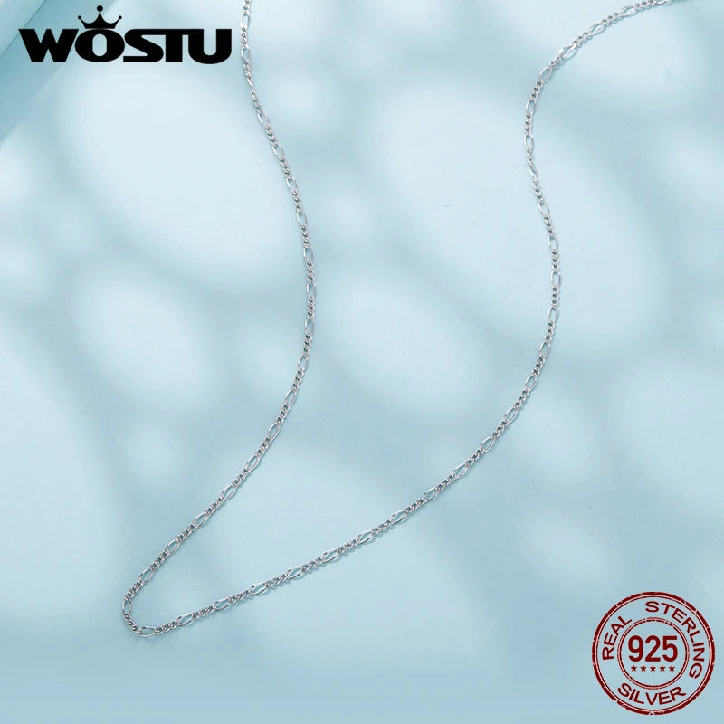 WOSTU Real 925 Sterling Silver Figaro Link Chain Necklace for Women Girls, s925 Silver Thin & Strong Necklace Chain Basic Links