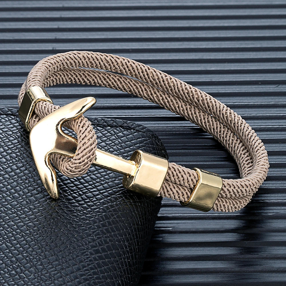 MKENDN Waterproof Anchor Bracelets Men Double Strand Nautical Survival Rope Bracelet For Women Gold Color Navy Sport Buckle