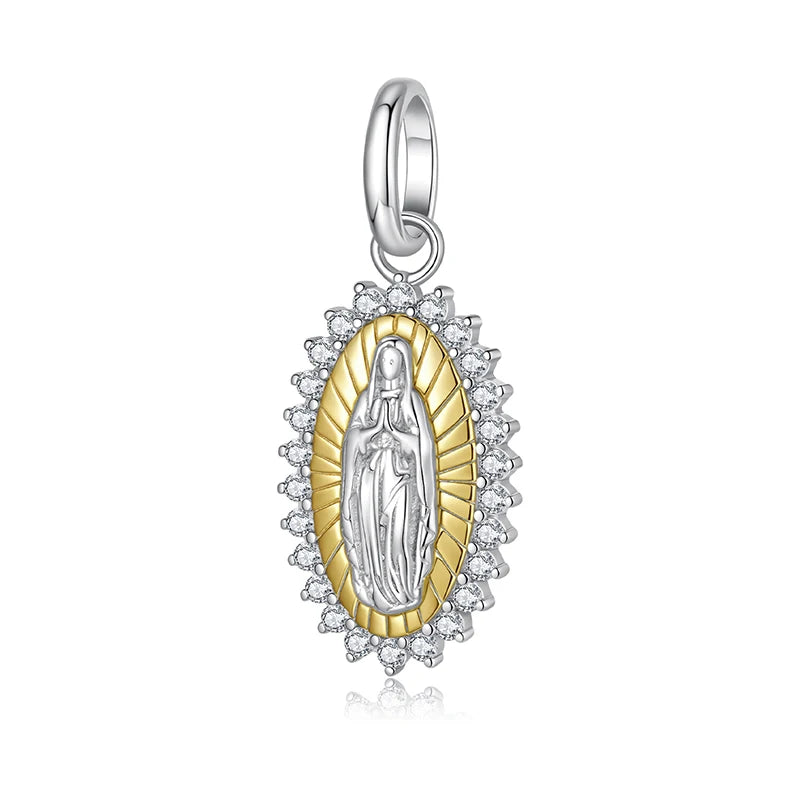 WOSTU 925 Sterling Silver Virgin Mary Pendant Cross Charms Wings of Protection Beads Fit Original Bracelet Necklace DIY Gift