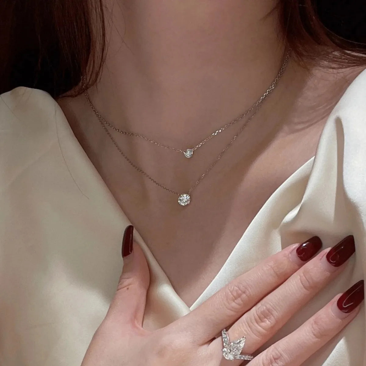 Mini 3mm/4mm GRA D Moissanite Real 925 Sterling Silver Solita Pendant Necklace Female Clavicle Necklaces Wedding Party Jewelry - Madeinsea©