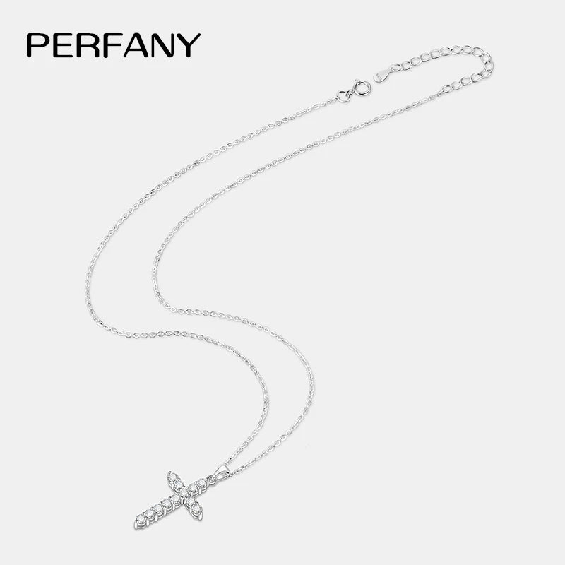 PERFANY All Moissanite Necklace for Women S925 Pure Silver Cross Design Pendant Laboratory Certified Diamond Fashion Jewelry - Madeinsea©